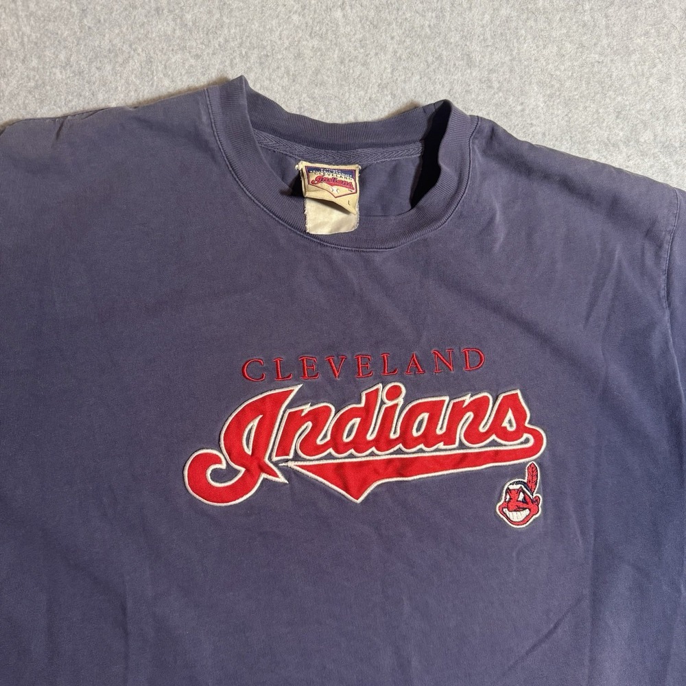 Vintage Cleveland Indians T Shirt Men's Large Navy Chief Wahoo Embroidered 90s